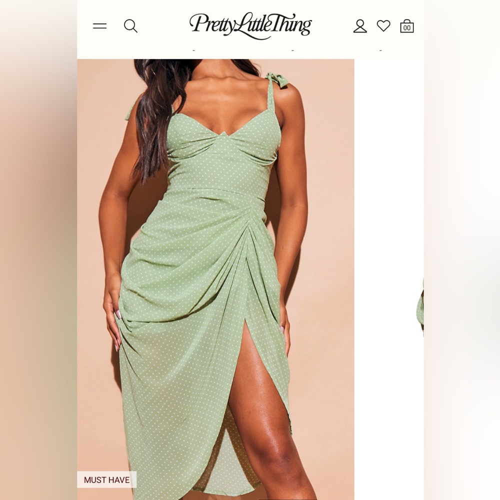 PrettyLittleThing Green Ruched Draped Midi Dress